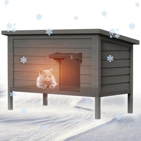 Grehitk Outdoor Cat House for Winter Feral Cat House Waterproof All-Round Foam Insulated and Thermostatic Large Outdoor Cat Shelter, Solid Wood Cat Condos for Multiple Cats 34.4 "L * 21.7" W * 27.2"H in Saudi Arabia