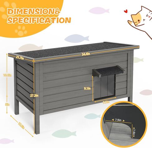 Grehitk Outdoor Cat House for Winter Feral Cat House Waterproof All-Round Foam Insulated and Thermostatic Large Outdoor Cat Shelter, Solid Wood Cat Condos for Multiple Cats 34.4 "L * 21.7" W * 27.2"H in Saudi Arabia