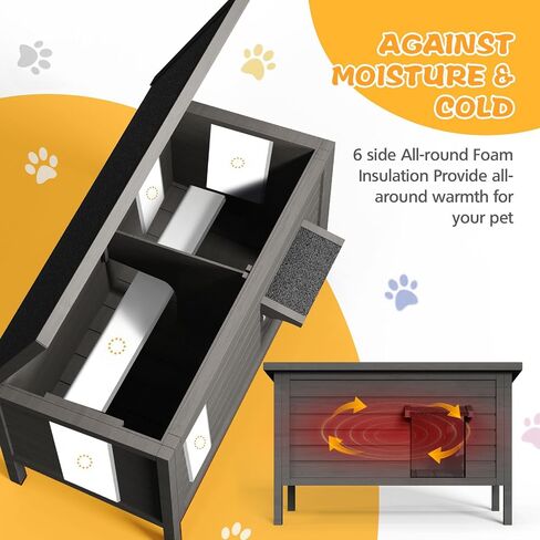Grehitk Outdoor Cat House for Winter Feral Cat House Waterproof All-Round Foam Insulated and Thermostatic Large Outdoor Cat Shelter, Solid Wood Cat Condos for Multiple Cats 34.4 "L * 21.7" W * 27.2"H in Saudi Arabia