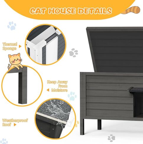 Grehitk Outdoor Cat House for Winter Feral Cat House Waterproof All-Round Foam Insulated and Thermostatic Large Outdoor Cat Shelter, Solid Wood Cat Condos for Multiple Cats 34.4 "L * 21.7" W * 27.2"H in Saudi Arabia