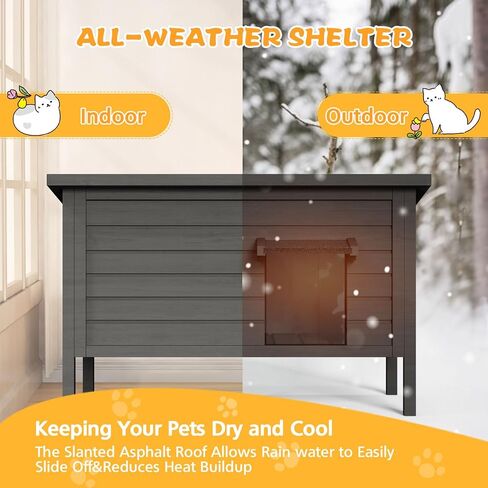 Grehitk Outdoor Cat House for Winter Feral Cat House Waterproof All-Round Foam Insulated and Thermostatic Large Outdoor Cat Shelter, Solid Wood Cat Condos for Multiple Cats 34.4 "L * 21.7" W * 27.2"H in Saudi Arabia