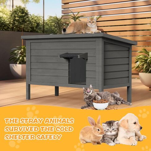 Grehitk Outdoor Cat House for Winter Feral Cat House Waterproof All-Round Foam Insulated and Thermostatic Large Outdoor Cat Shelter, Solid Wood Cat Condos for Multiple Cats 34.4 "L * 21.7" W * 27.2"H in Saudi Arabia