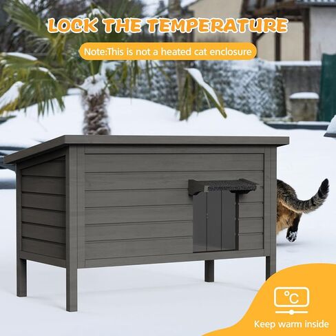 Grehitk Outdoor Cat House for Winter Feral Cat House Waterproof All-Round Foam Insulated and Thermostatic Large Outdoor Cat Shelter, Solid Wood Cat Condos for Multiple Cats 34.4 "L * 21.7" W * 27.2"H in Saudi Arabia