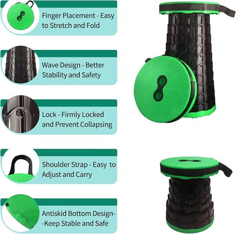 YWIBAHS Retractable Folding Camping Stool, Portable Telescoping Stool Chair Lightweight Collapsible Stool for Camping Fishing Hiking BBQ (Green) in Saudi Arabia
