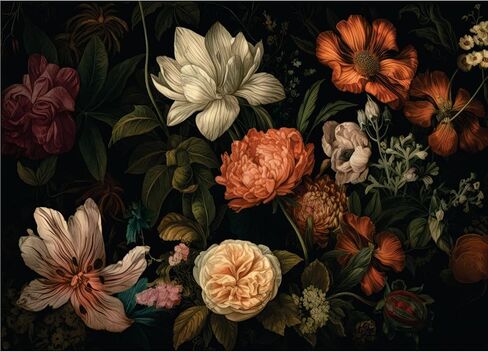 Dark Floral Rice Paper Poster, 11.5 x 16 inch - 1 Unique Printed Mulberry Paper Art Poster Image 36gsm Visible Fibres for Decoupage Furniture Renovation Crafts.… in Saudi Arabia