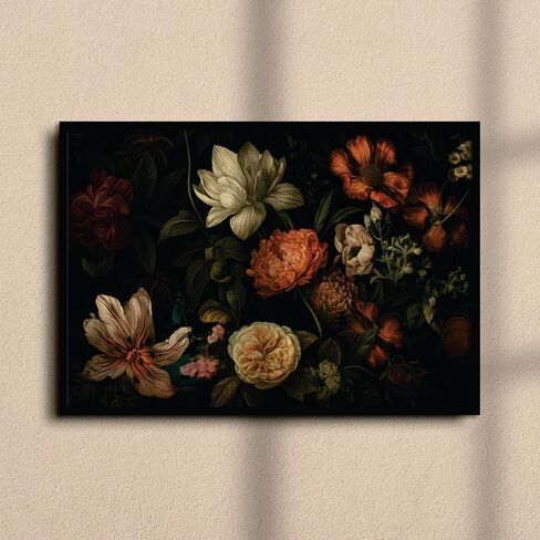 Dark Floral Rice Paper Poster, 11.5 x 16 inch - 1 Unique Printed Mulberry Paper Art Poster Image 36gsm Visible Fibres for Decoupage Furniture Renovation Crafts.… in Saudi Arabia