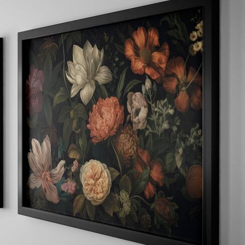 Dark Floral Rice Paper Poster, 11.5 x 16 inch - 1 Unique Printed Mulberry Paper Art Poster Image 36gsm Visible Fibres for Decoupage Furniture Renovation Crafts.… in Saudi Arabia