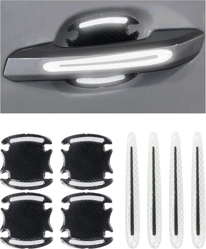 AOCISKA 8 Pieces Universal Car Door Scratch Protector Reflective Stickers,Car Door Handle Sticker 3D Carbon Fiber Anti Scratches Protective Films,Car Outdoor Safety Decoration Reflective Strip in Saudi Arabia