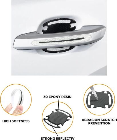 AOCISKA 8 Pieces Universal Car Door Scratch Protector Reflective Stickers,Car Door Handle Sticker 3D Carbon Fiber Anti Scratches Protective Films,Car Outdoor Safety Decoration Reflective Strip in Saudi Arabia