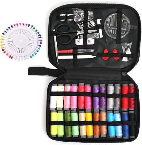 130PCS Sewing Kit Gifts for Adults, Beginners, Travelers, Portable Sewing Supplies Accessories,DIY Sewing Supplies with 24 Colored spools, 30 Needles,Seam Ripper, Scissors, Thimble etc in Saudi Arabia
