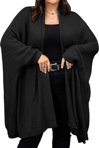 COZYEASE Women's Plus Size Long Sleeve Open Front Cardigan Casual Solid Knee Length Shrug Sweater Tops in Saudi Arabia