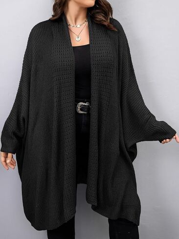 COZYEASE Women's Plus Size Long Sleeve Open Front Cardigan Casual Solid Knee Length Shrug Sweater Tops in Saudi Arabia