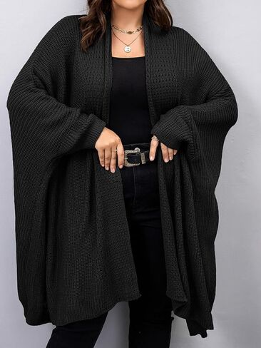 COZYEASE Women's Plus Size Long Sleeve Open Front Cardigan Casual Solid Knee Length Shrug Sweater Tops in Saudi Arabia
