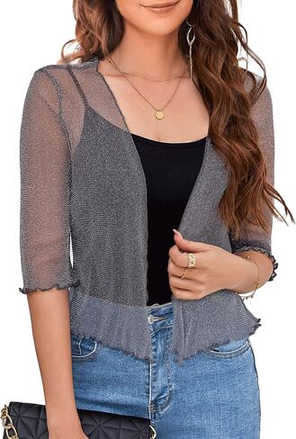 LIENRIDY Women's Sheer Shrug Open Front Bolero Cardigan 3/4 Sleeve Shrug Sweater S-XL in Kuwait