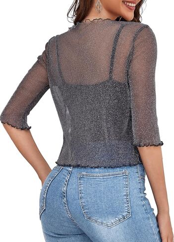 LIENRIDY Women's Sheer Shrug Open Front Bolero Cardigan 3/4 Sleeve Shrug Sweater S-XL in Kuwait