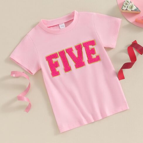 Honganda Toddler Kids Baby Girl Boy Birthday Shirt Number Letters Embroidery Tee Tops Summer T-Shirt Birthday Gift 1-6T in Saudi Arabia