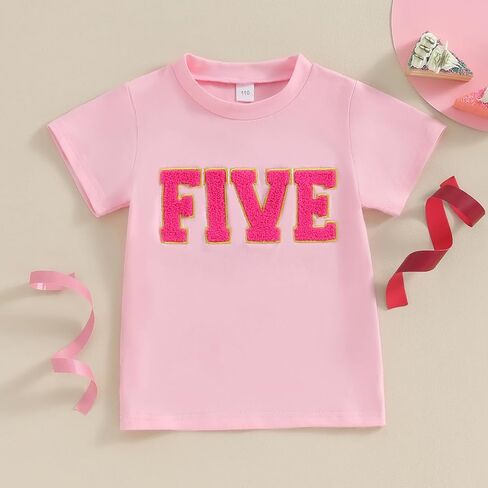 Honganda Toddler Kids Baby Girl Boy Birthday Shirt Number Letters Embroidery Tee Tops Summer T-Shirt Birthday Gift 1-6T in Saudi Arabia