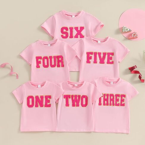 Honganda Toddler Kids Baby Girl Boy Birthday Shirt Number Letters Embroidery Tee Tops Summer T-Shirt Birthday Gift 1-6T in Saudi Arabia