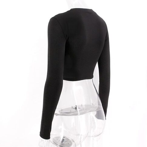 jascaela Women's Sexy Hollow Out Long Sleeve T Shirts Solid Black Cutout Crop Tops with Buckle for Rave Club Dance Party in Saudi Arabia