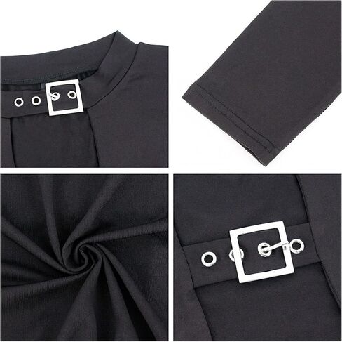 jascaela Women's Sexy Hollow Out Long Sleeve T Shirts Solid Black Cutout Crop Tops with Buckle for Rave Club Dance Party in Saudi Arabia