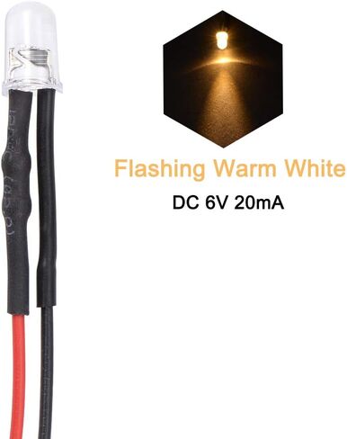 uxcell 5 قطع DC 6V 5 مم LED سلكية مسبقًا، ضوء أبيض وامض مستدير علوي شفاف، صمامات ثنائية باعثة للضوء مع حافة in Kuwait
