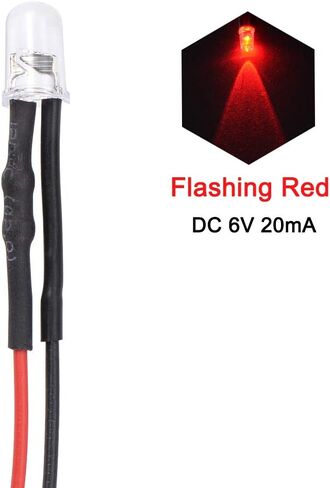uxcell 5 قطع DC 6V 5 مم LED سلكية مسبقًا، ضوء أبيض وامض مستدير علوي شفاف، صمامات ثنائية باعثة للضوء مع حافة in Kuwait