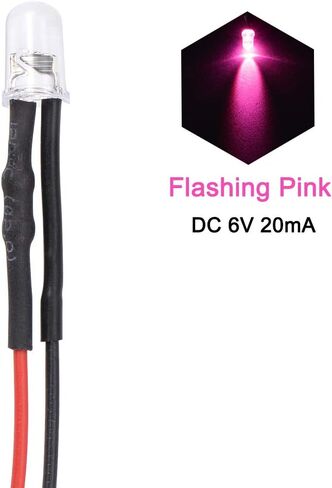 uxcell 5 قطع DC 6V 5 مم LED سلكية مسبقًا، ضوء أبيض وامض مستدير علوي شفاف، صمامات ثنائية باعثة للضوء مع حافة in Kuwait