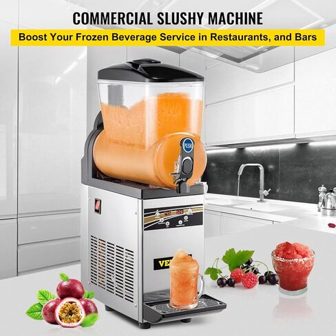 VEVOR Commercial Slushy Machine, 15Lx2/4 Galx2 Food-Grade PC Tank, 1000W 110V, Stainless Steel Margarita Smoothie Frozen Drink Maker, Slushie Machine for Supermarkets Cafes Restaurants Bars Home Use in Saudi Arabia