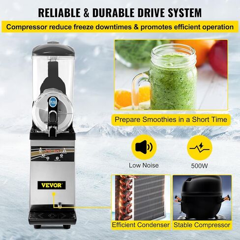 VEVOR Commercial Slushy Machine, 15Lx2/4 Galx2 Food-Grade PC Tank, 1000W 110V, Stainless Steel Margarita Smoothie Frozen Drink Maker, Slushie Machine for Supermarkets Cafes Restaurants Bars Home Use in Saudi Arabia
