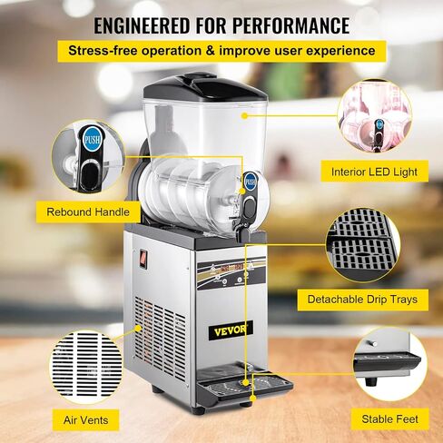VEVOR Commercial Slushy Machine, 15Lx2/4 Galx2 Food-Grade PC Tank, 1000W 110V, Stainless Steel Margarita Smoothie Frozen Drink Maker, Slushie Machine for Supermarkets Cafes Restaurants Bars Home Use in Saudi Arabia
