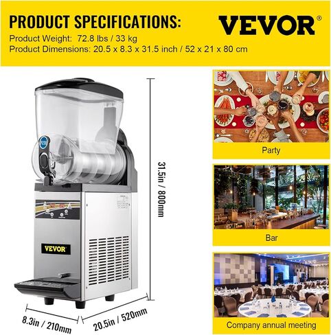 VEVOR Commercial Slushy Machine, 15Lx2/4 Galx2 Food-Grade PC Tank, 1000W 110V, Stainless Steel Margarita Smoothie Frozen Drink Maker, Slushie Machine for Supermarkets Cafes Restaurants Bars Home Use in Saudi Arabia