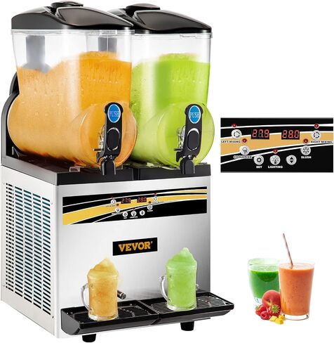 VEVOR Commercial Slushy Machine, 15Lx2/4 Galx2 Food-Grade PC Tank, 1000W 110V, Stainless Steel Margarita Smoothie Frozen Drink Maker, Slushie Machine for Supermarkets Cafes Restaurants Bars Home Use in Saudi Arabia