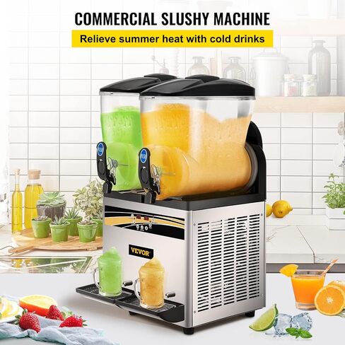 VEVOR Commercial Slushy Machine, 15Lx2/4 Galx2 Food-Grade PC Tank, 1000W 110V, Stainless Steel Margarita Smoothie Frozen Drink Maker, Slushie Machine for Supermarkets Cafes Restaurants Bars Home Use in Saudi Arabia