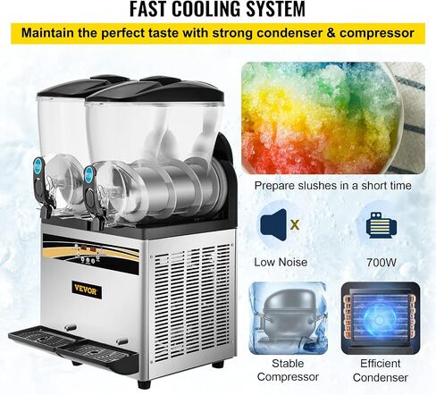 VEVOR Commercial Slushy Machine, 15Lx2/4 Galx2 Food-Grade PC Tank, 1000W 110V, Stainless Steel Margarita Smoothie Frozen Drink Maker, Slushie Machine for Supermarkets Cafes Restaurants Bars Home Use in Saudi Arabia