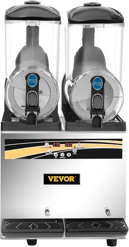 VEVOR Commercial Slushy Machine, 15Lx2/4 Galx2 Food-Grade PC Tank, 1000W 110V, Stainless Steel Margarita Smoothie Frozen Drink Maker, Slushie Machine for Supermarkets Cafes Restaurants Bars Home Use in Saudi Arabia