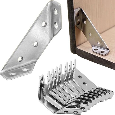 Universal Furniture Corner Connector, 10PCS with Screws Heavy Duty Angle Shelf Brackets for Wood, Trapeziform Corner Brace, Triangle Support Frame Stainless Steel Corner Bracket for Shelf Cabinet Tab in Saudi Arabia