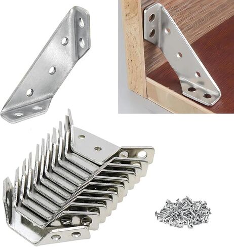 Universal Furniture Corner Connector, 10PCS with Screws Heavy Duty Angle Shelf Brackets for Wood, Trapeziform Corner Brace, Triangle Support Frame Stainless Steel Corner Bracket for Shelf Cabinet Tab in Saudi Arabia