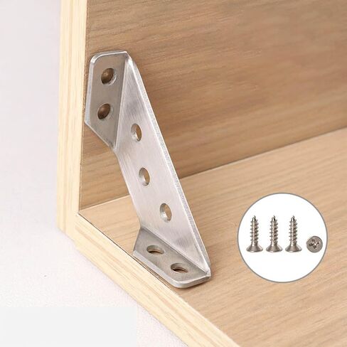 Universal Furniture Corner Connector, 10PCS with Screws Heavy Duty Angle Shelf Brackets for Wood, Trapeziform Corner Brace, Triangle Support Frame Stainless Steel Corner Bracket for Shelf Cabinet Tab in Saudi Arabia
