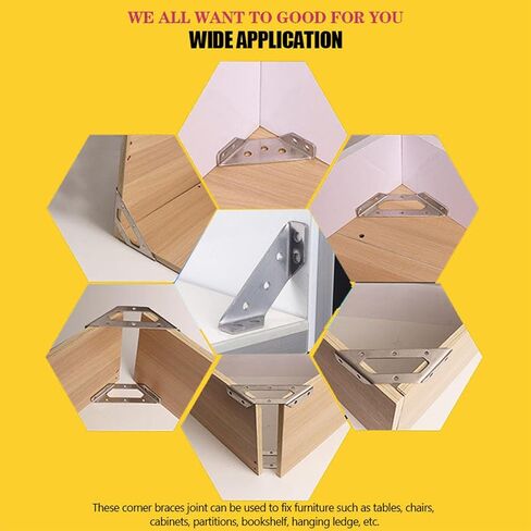 Universal Furniture Corner Connector, 10PCS with Screws Heavy Duty Angle Shelf Brackets for Wood, Trapeziform Corner Brace, Triangle Support Frame Stainless Steel Corner Bracket for Shelf Cabinet Tab in Saudi Arabia