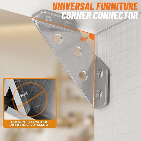 Universal Furniture Corner Connector, 10PCS with Screws Heavy Duty Angle Shelf Brackets for Wood, Trapeziform Corner Brace, Triangle Support Frame Stainless Steel Corner Bracket for Shelf Cabinet Tab in Saudi Arabia