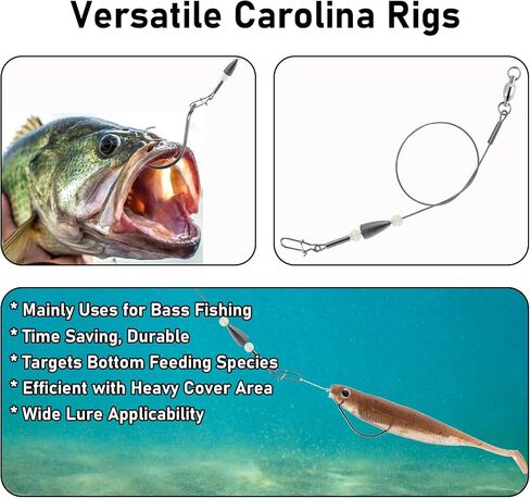 Dr.Fish 15 Pack Carolina Ready Rigs with Bullet Sinkers, Pre Rigged Stainless Steel Wire Leaders for Bass Fishing Rigs Snelled Hooks Freshwater Leaders with Swivels Catfish Walleye in Saudi Arabia