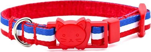 Red White & Blue Stripe Cat Collar - American Patriotic Stripe - 3/8 Inch Wide - 2 Sizes Adjusts 6 to 8.5 or 7.5 to 12 Inches - Breakaway Safety Buckle (Cat - 7.5 to 12 Inches) in Saudi Arabia