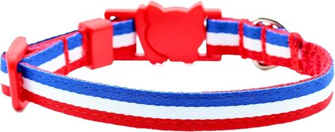 Red White & Blue Stripe Cat Collar - American Patriotic Stripe - 3/8 Inch Wide - 2 Sizes Adjusts 6 to 8.5 or 7.5 to 12 Inches - Breakaway Safety Buckle (Cat - 7.5 to 12 Inches) in Saudi Arabia