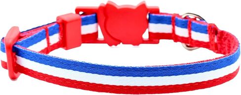 Red White & Blue Stripe Cat Collar - American Patriotic Stripe - 3/8 Inch Wide - 2 Sizes Adjusts 6 to 8.5 or 7.5 to 12 Inches - Breakaway Safety Buckle (Cat - 7.5 to 12 Inches) in Saudi Arabia
