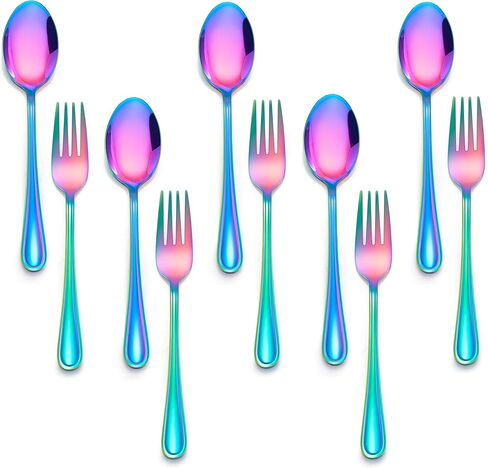 E-far 10-Piece Gold Toddler Utensils, Kid Stainless Steel Silverware Set, Children Safe Forks and Spoons Set for Self Feeding, Healthy & Non-Toxic, Mirror Polished & Easy to Clean in Saudi Arabia