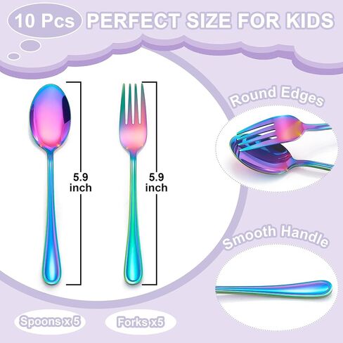 E-far 10-Piece Gold Toddler Utensils, Kid Stainless Steel Silverware Set, Children Safe Forks and Spoons Set for Self Feeding, Healthy & Non-Toxic, Mirror Polished & Easy to Clean in Saudi Arabia