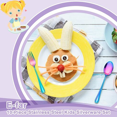 E-far 10-Piece Gold Toddler Utensils, Kid Stainless Steel Silverware Set, Children Safe Forks and Spoons Set for Self Feeding, Healthy & Non-Toxic, Mirror Polished & Easy to Clean in Saudi Arabia