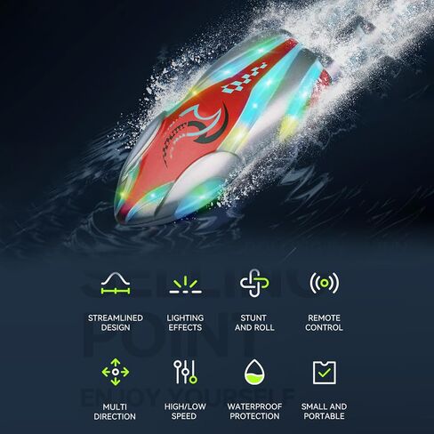 GoolRC Mini RC Boat with LED Lights, Remote Control Boat for Kids and Adults, 2.4GHz Stunt RC Racing Boats with 360° Flip for Bathtub, Pools and Lakes, Gift for 6+ Year Old Boys and Girls (Green) in Saudi Arabia