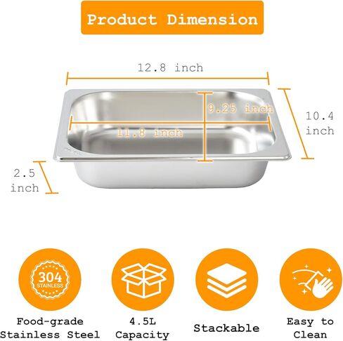 ERFEI Hotel Pans 1/2 Half Size Steam Table Pan 4-Pack Set for Commercial Restaurant Stainless Steel Food Pans Buffet Party Supplies in Kuwait
