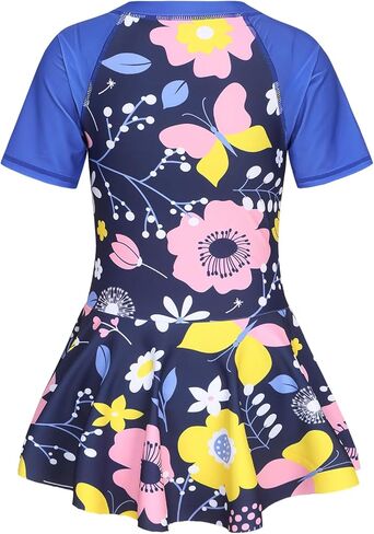 Girls One Piece Swimsuits Bathing Suit for Kids Girls Summer Swim Dress Short Sleeve Swimwear 3-16 Years in Saudi Arabia